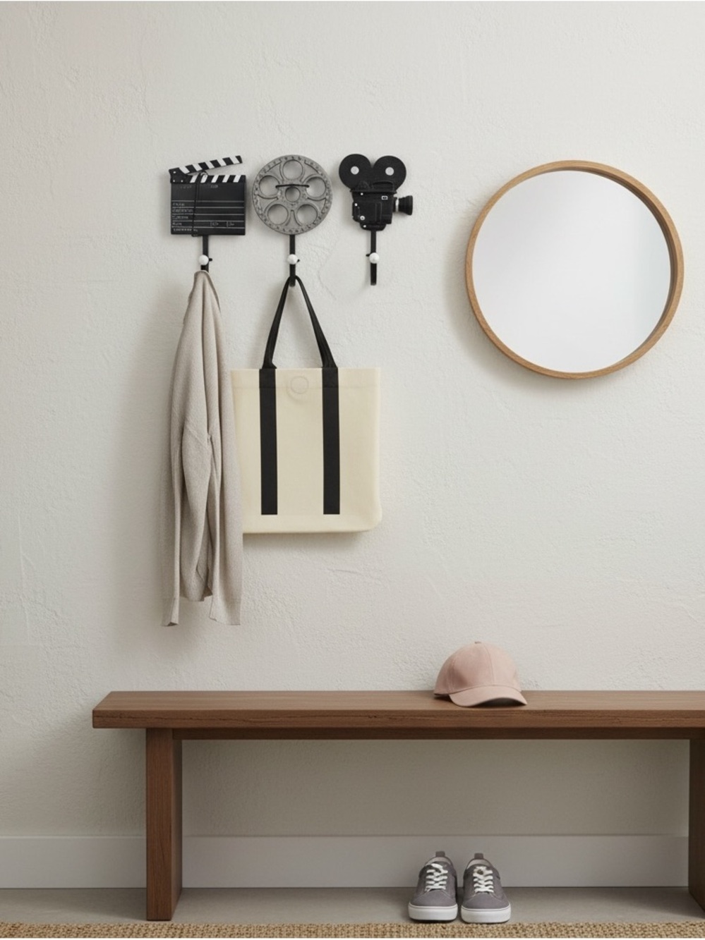 Film-Themed Wall Hooks Set in Black & Silver - Decorative Cinema Hooks